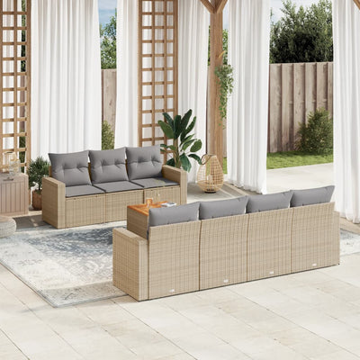 8 Piece Garden Sofa Set with Cushions Beige Poly Rattan