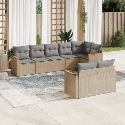 8 Piece Garden Sofa Set with Cushions Beige Poly Rattan