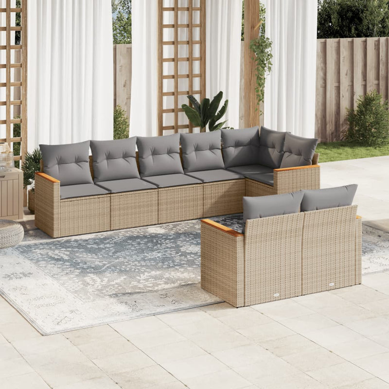 8 Piece Garden Sofa Set with Cushions Beige Poly Rattan Payday Deals