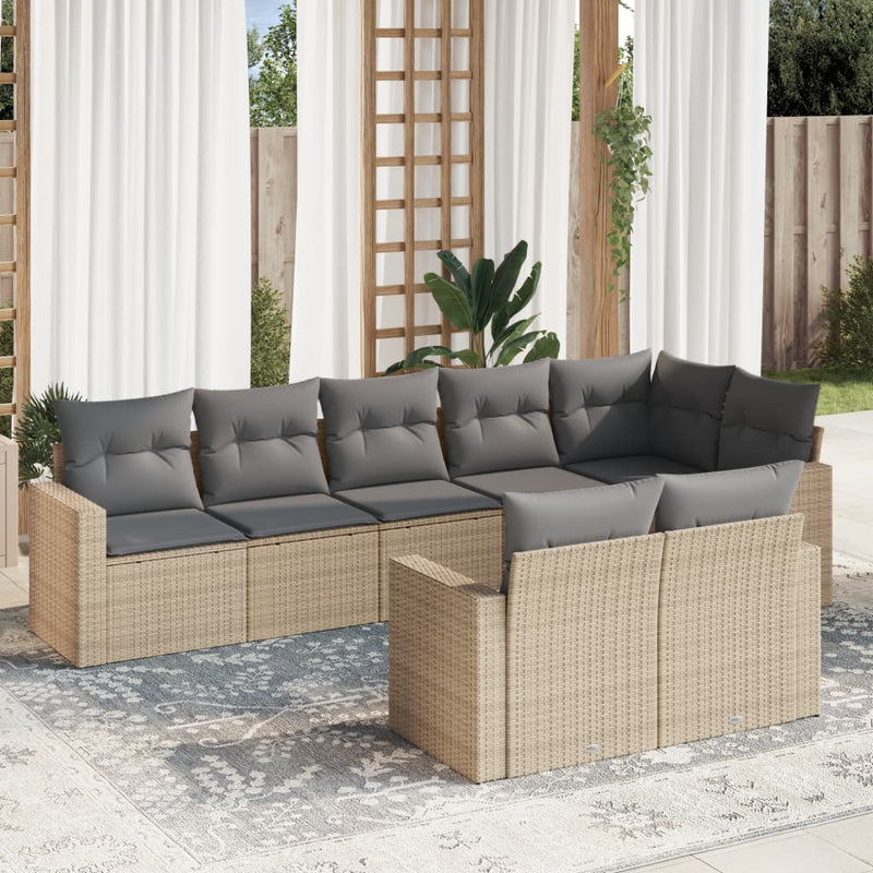 8 Piece Garden Sofa Set with Cushions Beige Poly Rattan Payday Deals