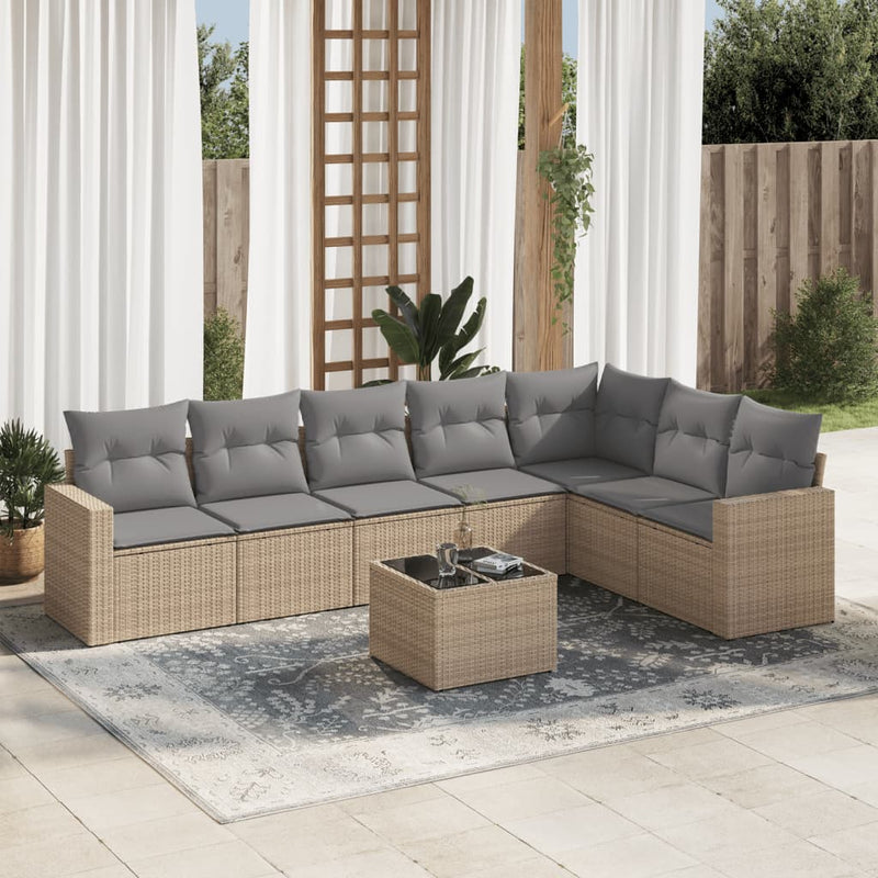 8 Piece Garden Sofa Set with Cushions Beige Poly Rattan Payday Deals