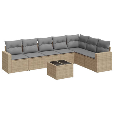 8 Piece Garden Sofa Set with Cushions Beige Poly Rattan Payday Deals