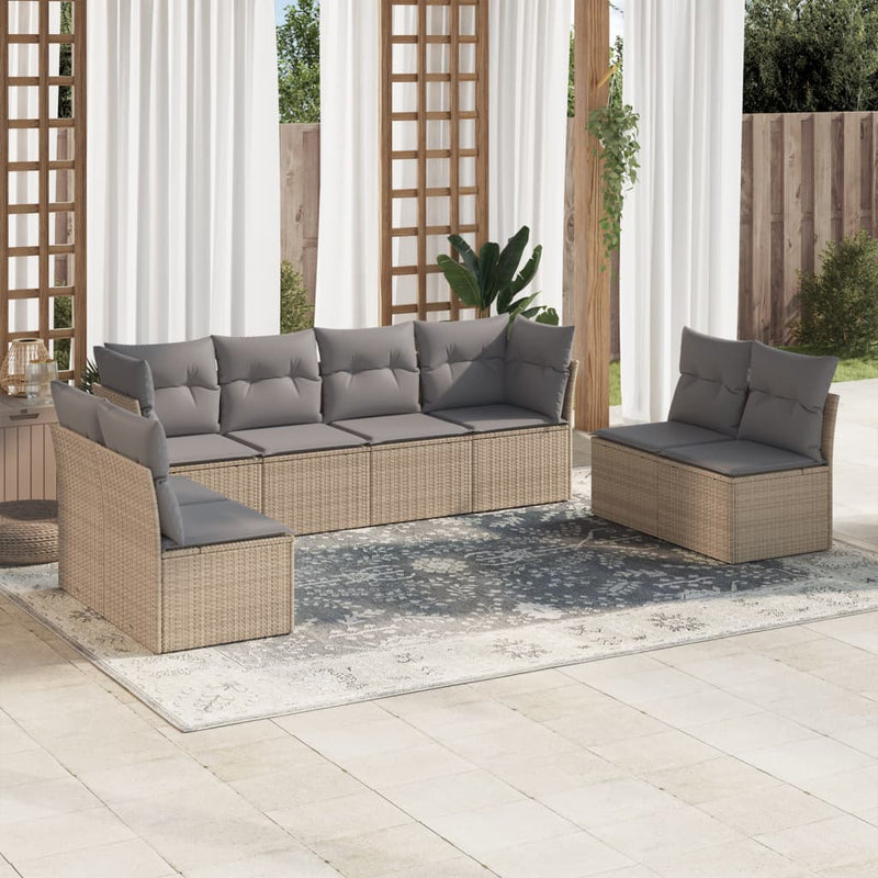 8 Piece Garden Sofa Set with Cushions Beige Poly Rattan Payday Deals