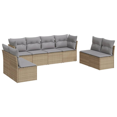 8 Piece Garden Sofa Set with Cushions Beige Poly Rattan Payday Deals