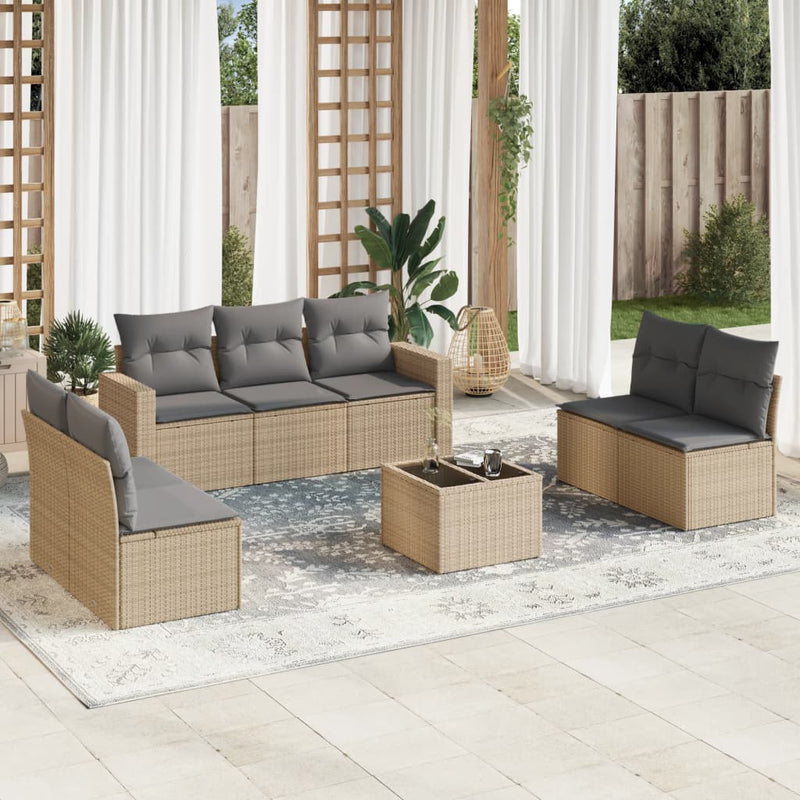 8 Piece Garden Sofa Set with Cushions Beige Poly Rattan Payday Deals