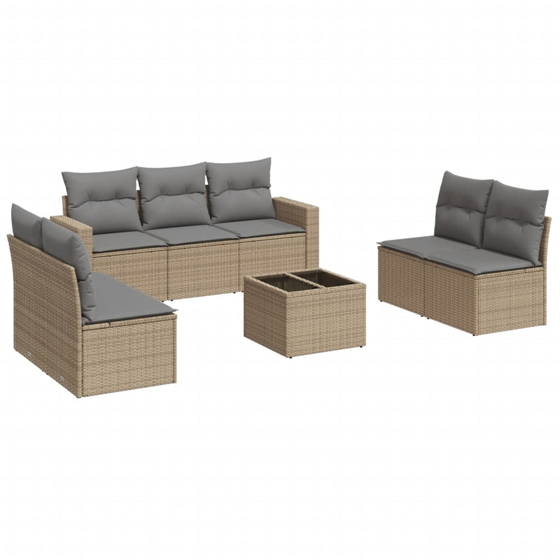 8 Piece Garden Sofa Set with Cushions Beige Poly Rattan Payday Deals