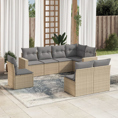 8 Piece Garden Sofa Set with Cushions Beige Poly Rattan