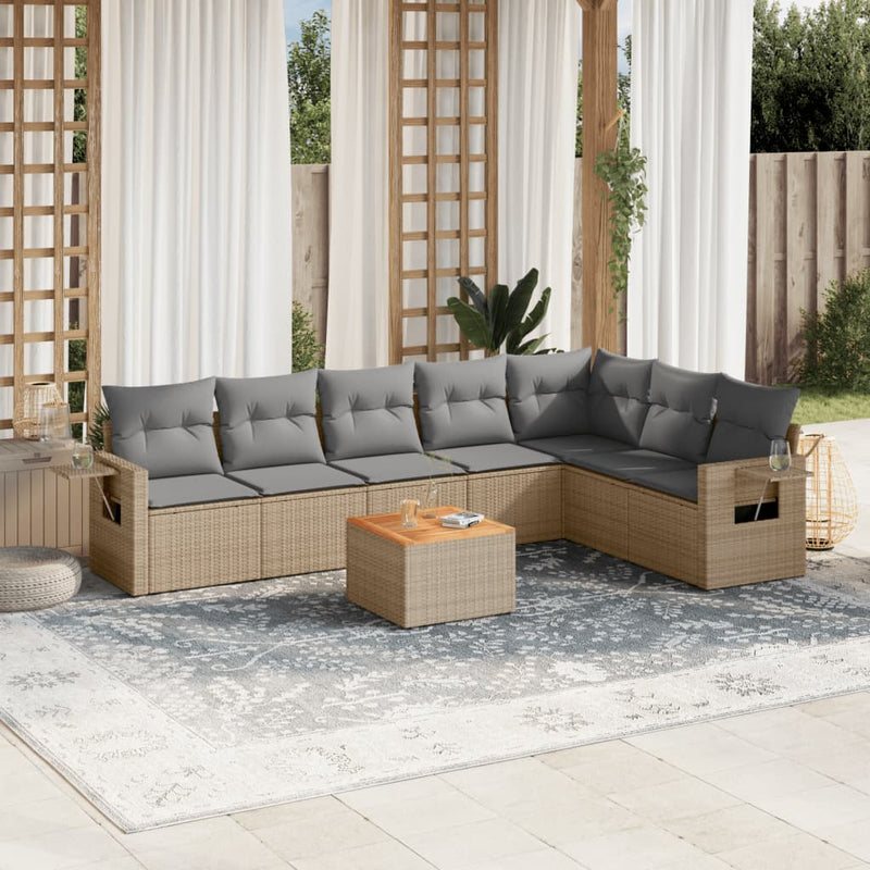 8 Piece Garden Sofa Set with Cushions Beige Poly Rattan Payday Deals