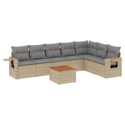 8 Piece Garden Sofa Set with Cushions Beige Poly Rattan Payday Deals