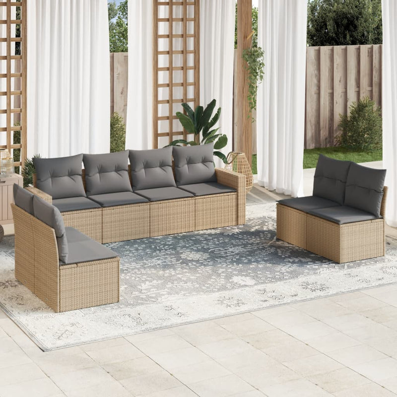 8 Piece Garden Sofa Set with Cushions Beige Poly Rattan Payday Deals