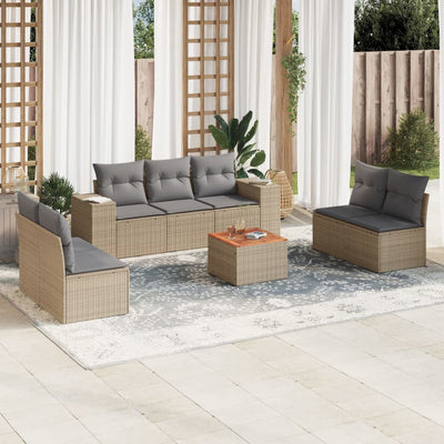 8 Piece Garden Sofa Set with Cushions Beige Poly Rattan