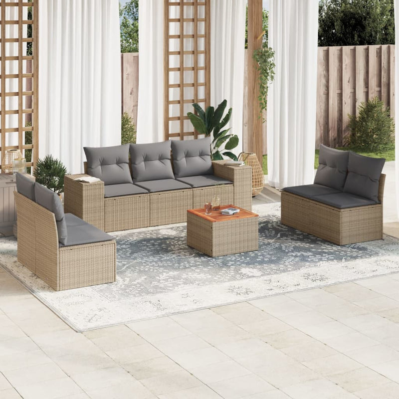 8 Piece Garden Sofa Set with Cushions Beige Poly Rattan Payday Deals