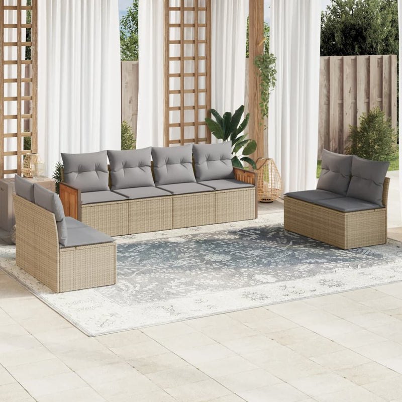 8 Piece Garden Sofa Set with Cushions Beige Poly Rattan Payday Deals