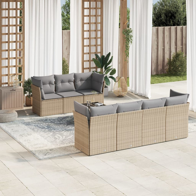 8 Piece Garden Sofa Set with Cushions Beige Poly Rattan Payday Deals