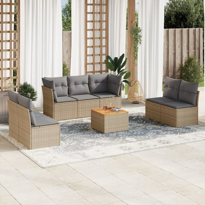 8 Piece Garden Sofa Set with Cushions Beige Poly Rattan