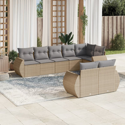 8 Piece Garden Sofa Set with Cushions Beige Poly Rattan