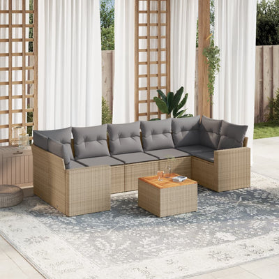 8 Piece Garden Sofa Set with Cushions Beige Poly Rattan