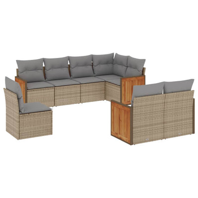 8 Piece Garden Sofa Set with Cushions Beige Poly Rattan Payday Deals