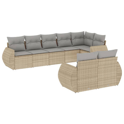 8 Piece Garden Sofa Set with Cushions Beige Poly Rattan Payday Deals