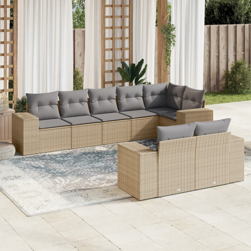 8 Piece Garden Sofa Set with Cushions Beige Poly Rattan Payday Deals