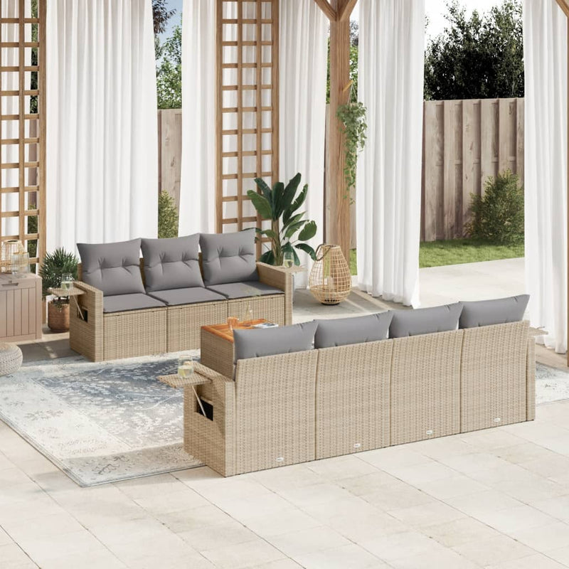 8 Piece Garden Sofa Set with Cushions Beige Poly Rattan Payday Deals