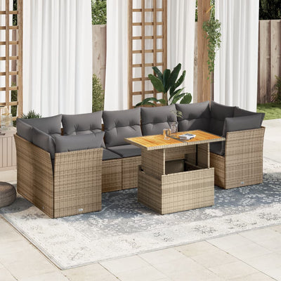 8 Piece Garden Sofa Set with Cushions Beige Poly Rattan