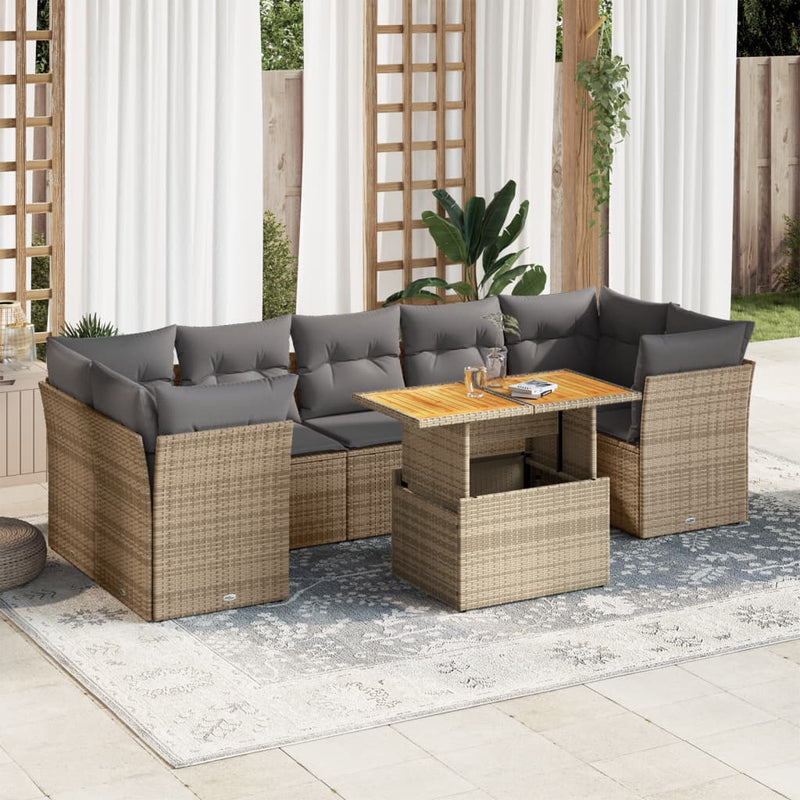 8 Piece Garden Sofa Set with Cushions Beige Poly Rattan Payday Deals