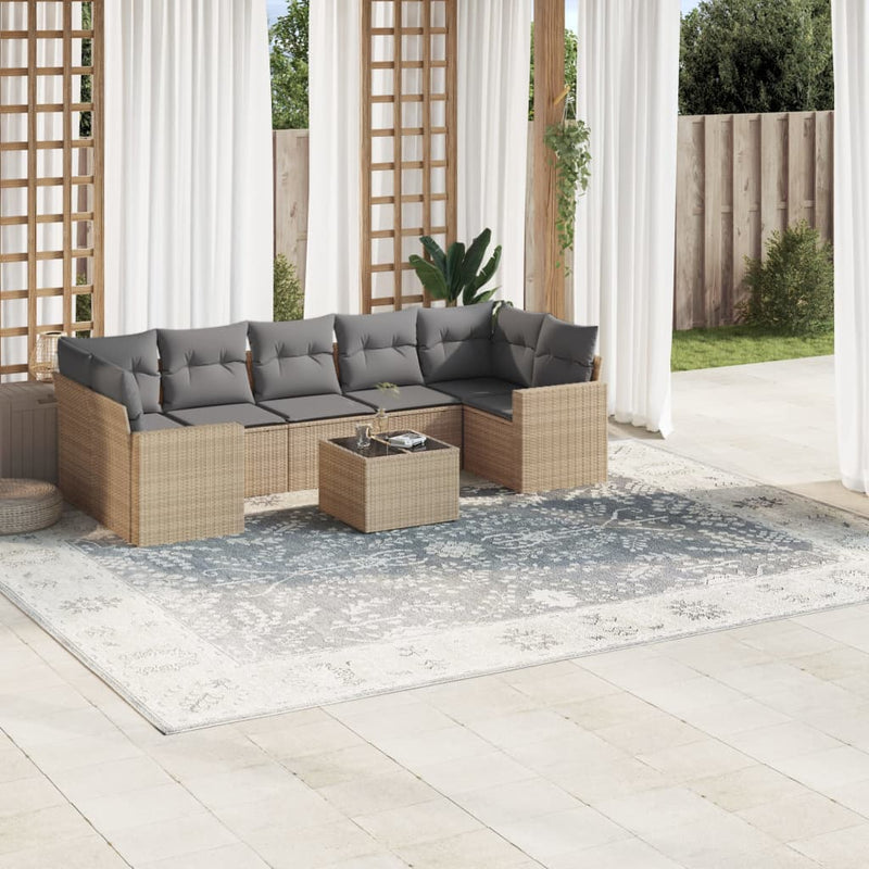 8 Piece Garden Sofa Set with Cushions Beige Poly Rattan Payday Deals