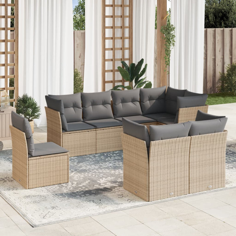 8 Piece Garden Sofa Set with Cushions Beige Poly Rattan Payday Deals