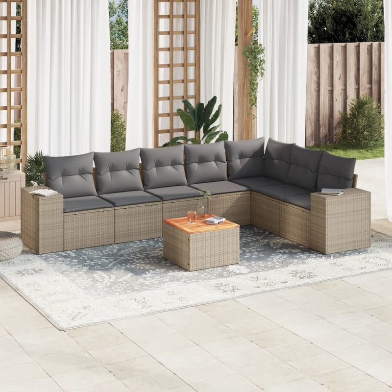 8 Piece Garden Sofa Set with Cushions Beige Poly Rattan Payday Deals