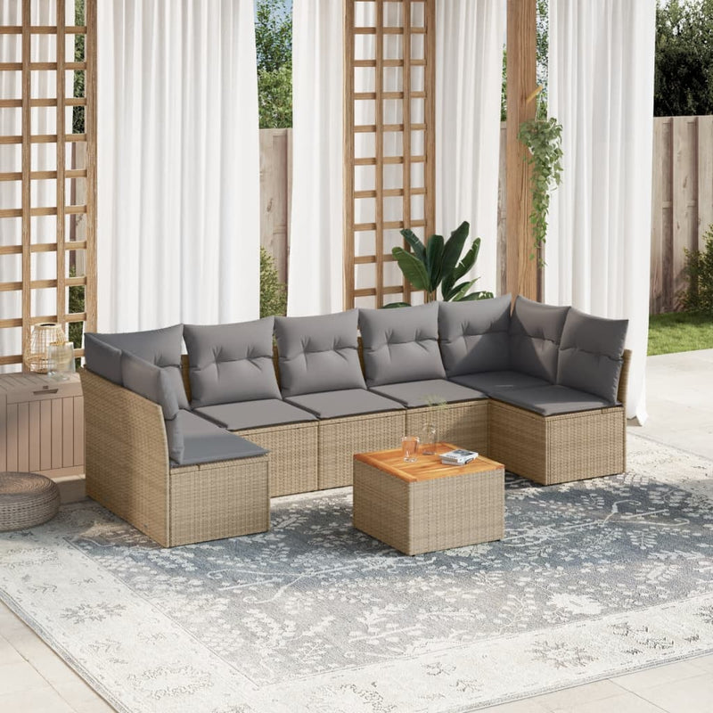 8 Piece Garden Sofa Set with Cushions Beige Poly Rattan Payday Deals