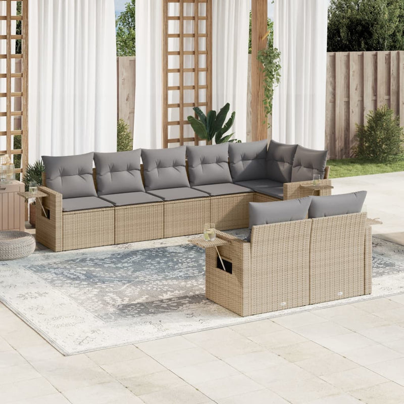 8 Piece Garden Sofa Set with Cushions Beige Poly Rattan Payday Deals