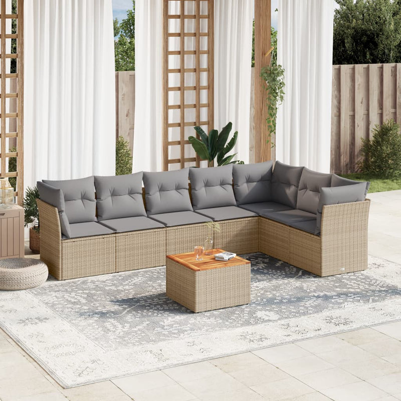 8 Piece Garden Sofa Set with Cushions Beige Poly Rattan Payday Deals