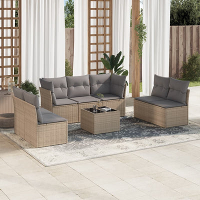 8 Piece Garden Sofa Set with Cushions Beige Poly Rattan