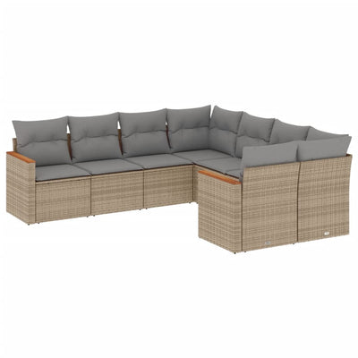 8 Piece Garden Sofa Set with Cushions Beige Poly Rattan Payday Deals