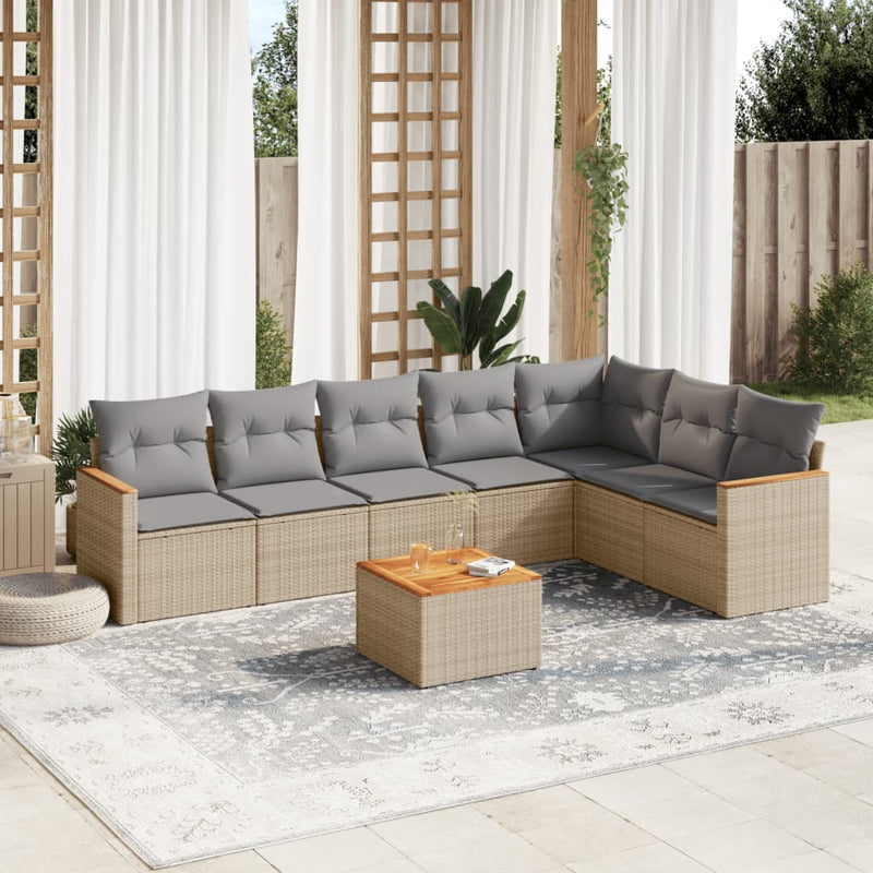 8 Piece Garden Sofa Set with Cushions Beige Poly Rattan Payday Deals