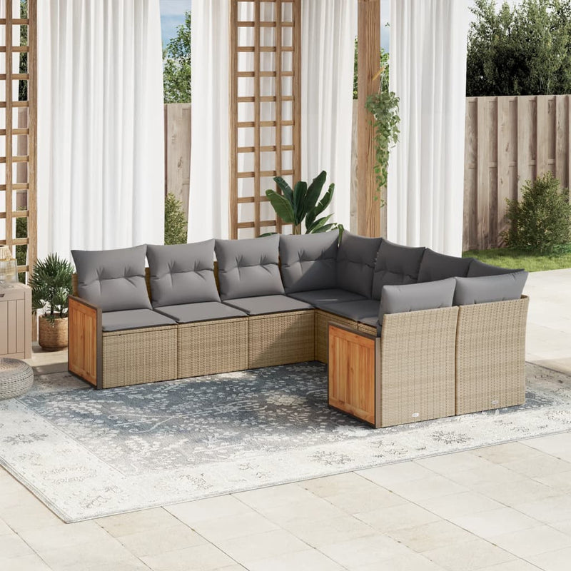 8 Piece Garden Sofa Set with Cushions Beige Poly Rattan Payday Deals