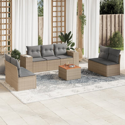 8 Piece Garden Sofa Set with Cushions Beige Poly Rattan