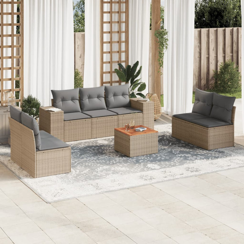 8 Piece Garden Sofa Set with Cushions Beige Poly Rattan Payday Deals