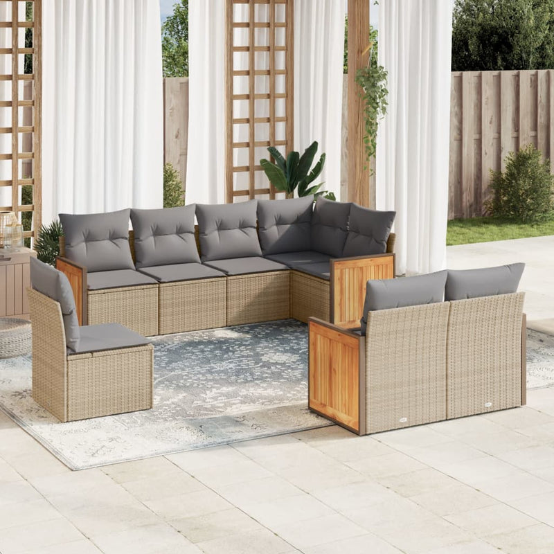 8 Piece Garden Sofa Set with Cushions Beige Poly Rattan Payday Deals