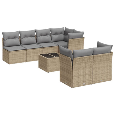 8 Piece Garden Sofa Set with Cushions Beige Poly Rattan Payday Deals