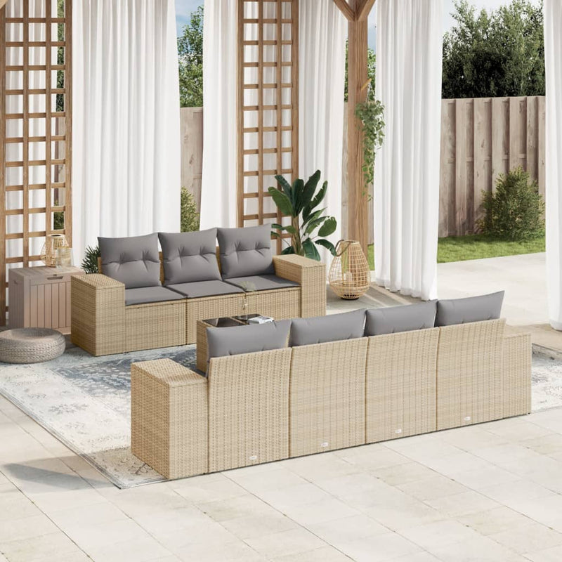 8 Piece Garden Sofa Set with Cushions Beige Poly Rattan Payday Deals