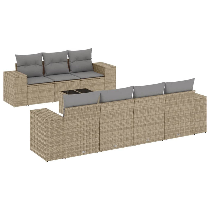 8 Piece Garden Sofa Set with Cushions Beige Poly Rattan Payday Deals