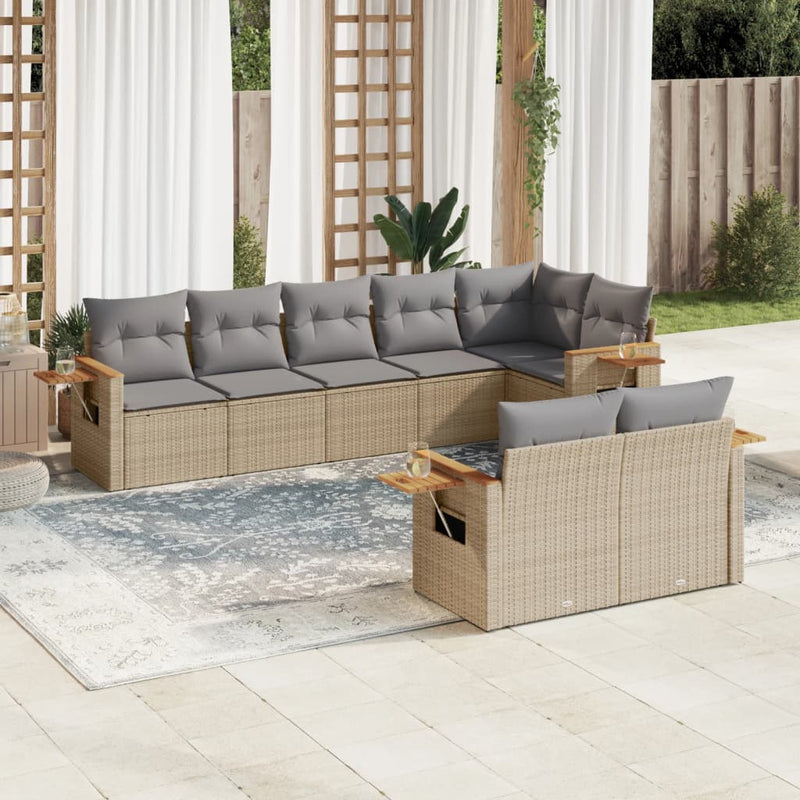 8 Piece Garden Sofa Set with Cushions Beige Poly Rattan Payday Deals