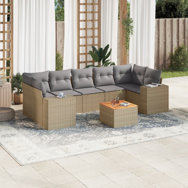 8 Piece Garden Sofa Set with Cushions Beige Poly Rattan Payday Deals