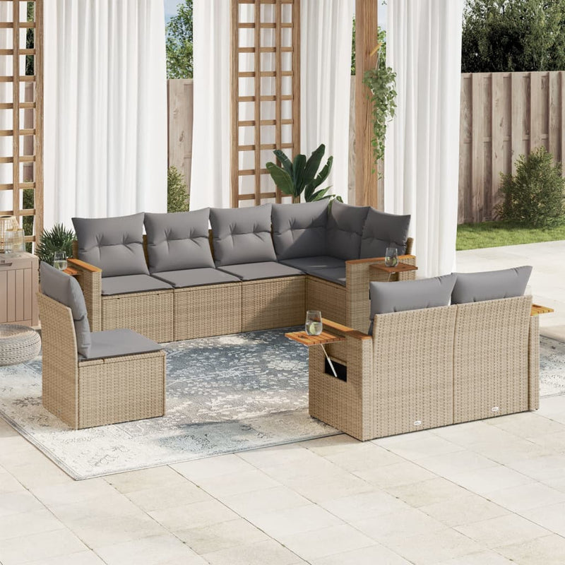 8 Piece Garden Sofa Set with Cushions Beige Poly Rattan Payday Deals