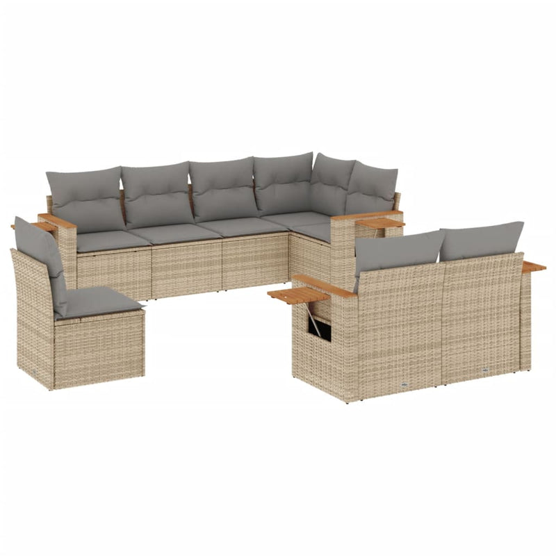 8 Piece Garden Sofa Set with Cushions Beige Poly Rattan Payday Deals