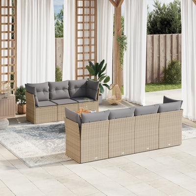 8 Piece Garden Sofa Set with Cushions Beige Poly Rattan