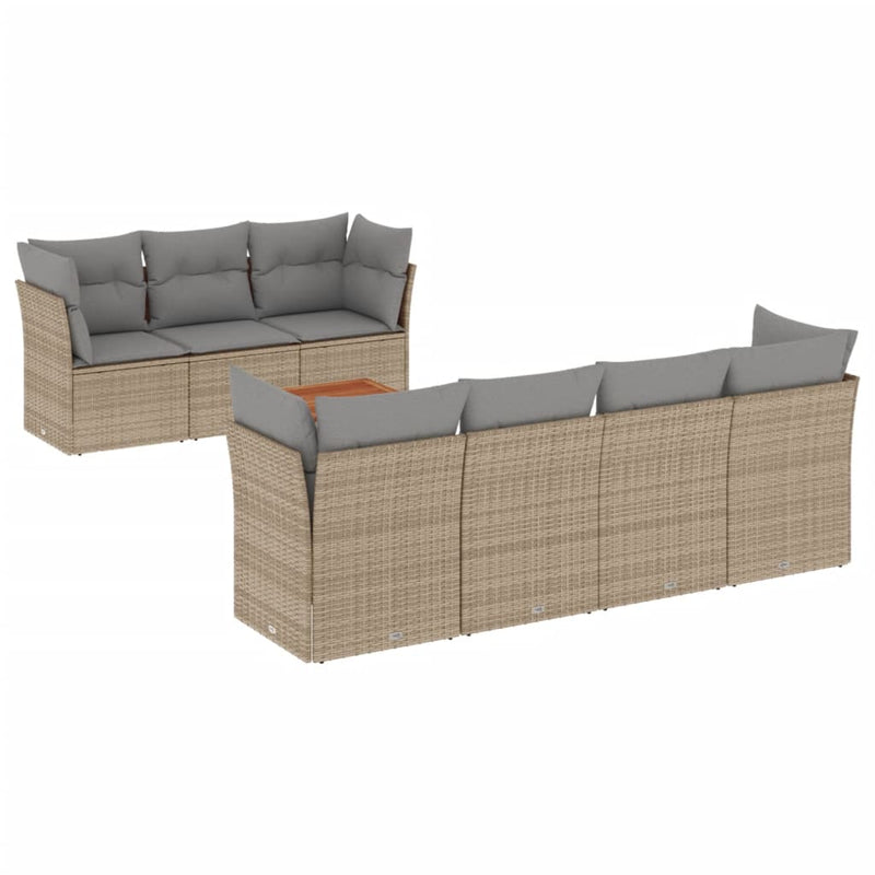 8 Piece Garden Sofa Set with Cushions Beige Poly Rattan Payday Deals