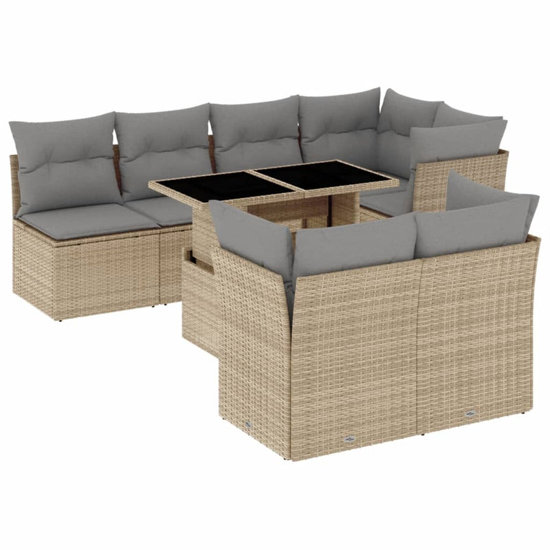 8 Piece Garden Sofa Set with Cushions Beige Poly Rattan Payday Deals